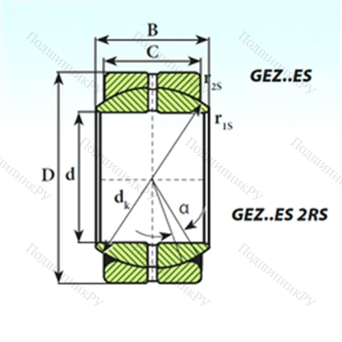 Подшипник скольжения сферический GEZ 88 ES 2RS от производителя  ISB