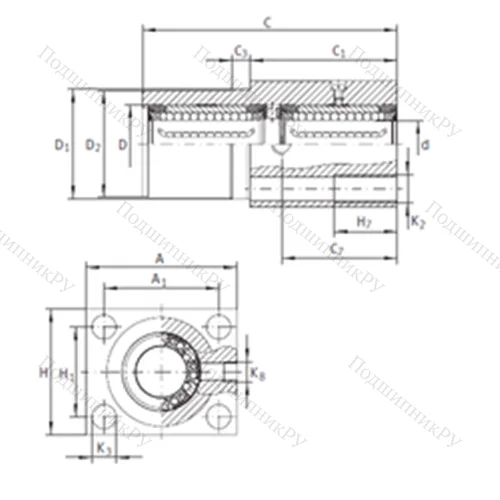 Подшипник шариковый линейный KTFN 25 C-PP-AS от производителя  INA