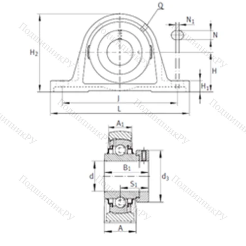 Подшипниковый узел шариковый радиальный RASE 1-3/4 от производителя  INA