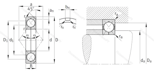 Радиально-упорный шариковый подшипник QJ 220 N 2MPA от производителя  FAG