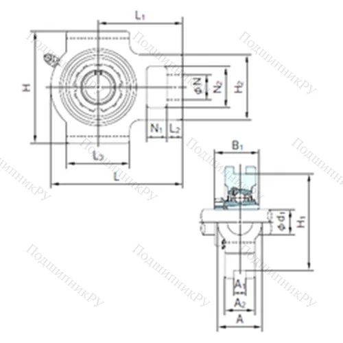 Подшипниковый узел шариковый радиальный UKT 207+H 2307 от производителя  NACHI