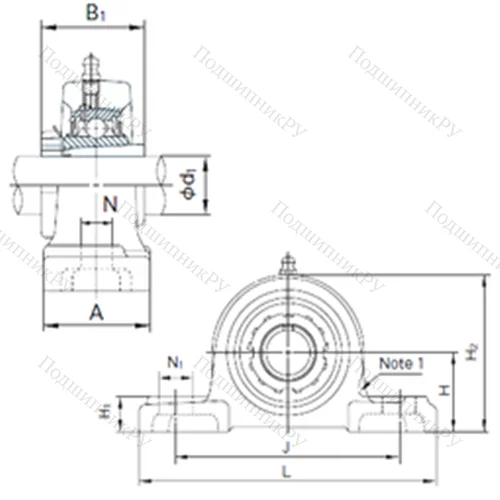 Подшипниковый узел шариковый радиальный UKP 205+H 2305 от производителя  NACHI