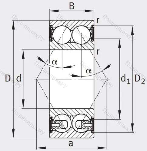 Двухрядный шариковый подшипник 3308 BD XL 2HRS TVH от производителя  FAG