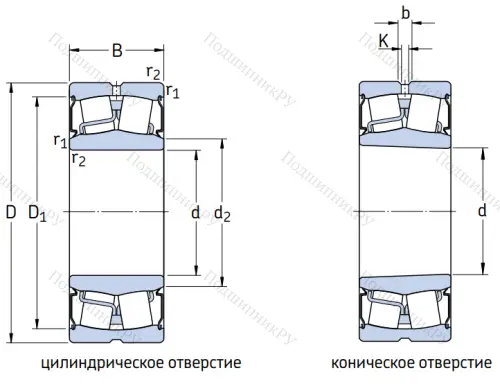 Сферический роликовый подшипник с конической посадкой на вал WS 22211 E 1 XL K 2RSR (WS 22211 E 1 XL K 2RSR) от производителя  FAG
