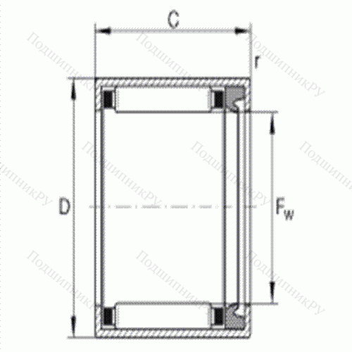 Подшипник роликовый игольчатый с одним наружным штампованным кольцом HK 4018-RS